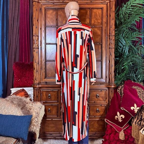 NWOT G by Giuliana Red Multi Stripe Side Slit Belted Maxi Dress Maxi Cardigan - Picture 6 of 16